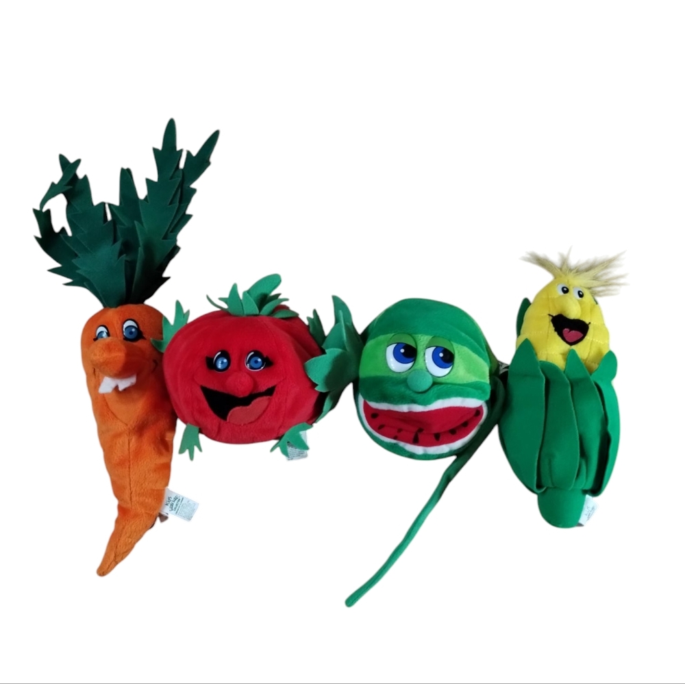 Lot of 4 Garden Babies Collection Plush Carrot Corn Watermelon Tomato Vtg 1998